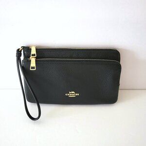 Coach CU919 Pebbled Leather Double Zip Wallet Clutch Wristlet Black